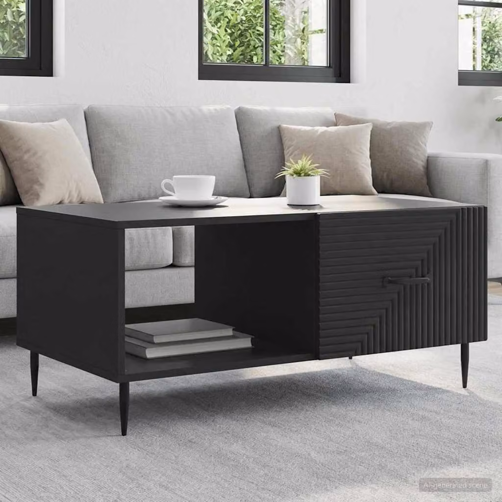 Tavolino da salotto vidaXL in stile industriale nero con piano in MDF e struttura in metallo L/P/H: 90 x 50 x 40 cm