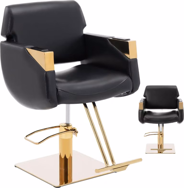 Expondo physa Poltrona da parrucchiere con poggiapiedi - 480 - 630 mm - 200 kg - Nero / Dorato