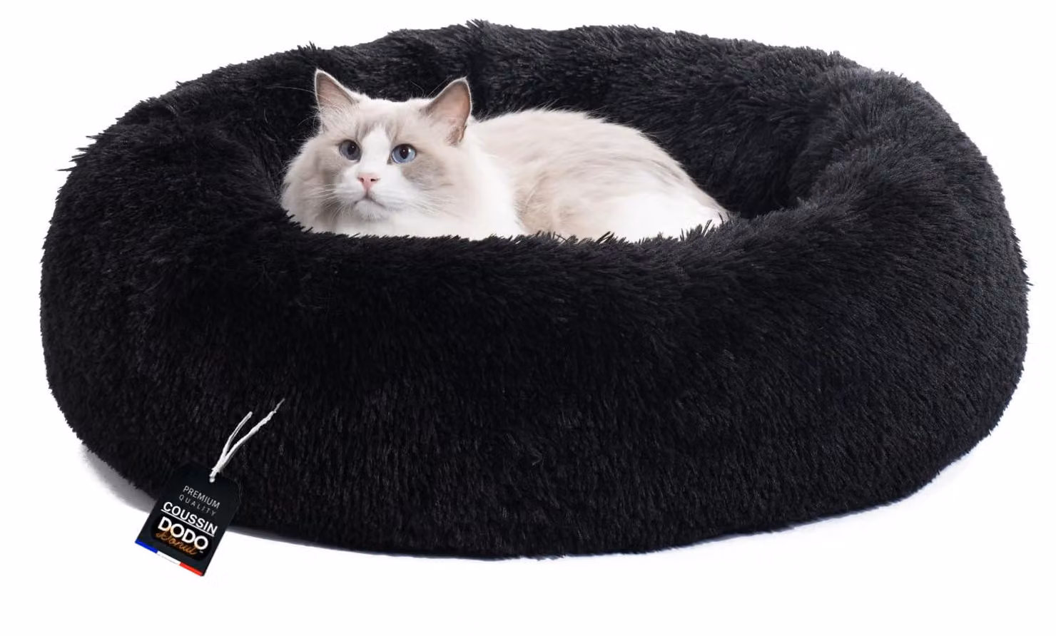 Cuccia per cani, 60x60x17 cm, in peluche, forma a ciambella, colore nero, per cani