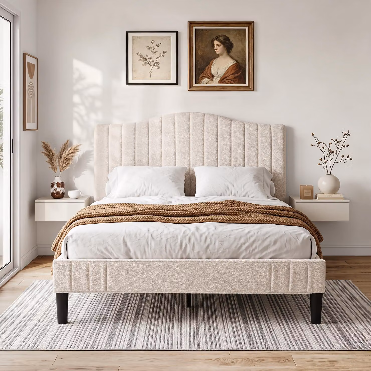 Letto imbottito VECELO, 140x200 cm, matrimoniale, con struttura rivestita in tessuto effetto peluche e regolabile in altezza