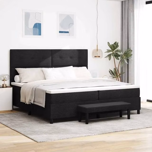 Letto Ibrido con Molle a Tasche e Testiera vidaXL in Tessuto Nero L: 200 cm, P: 200 cm, H: 280 cm