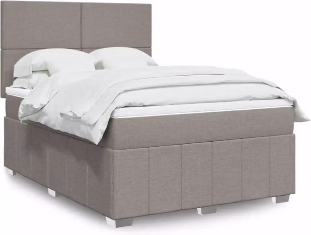 Letto con Giroletto a Molle e Materasso Ibrido vidaXL in Tessuto Beige, Grigio e Bianco L/P: 160 x 200 cm