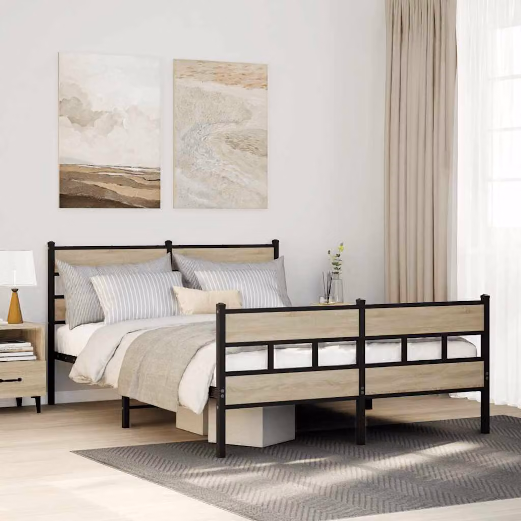 Giroletto in metallo e legno vidaXL colore rovere sonoma con doghe piatte L/P/H: 190 x 135 x 91,5 cm