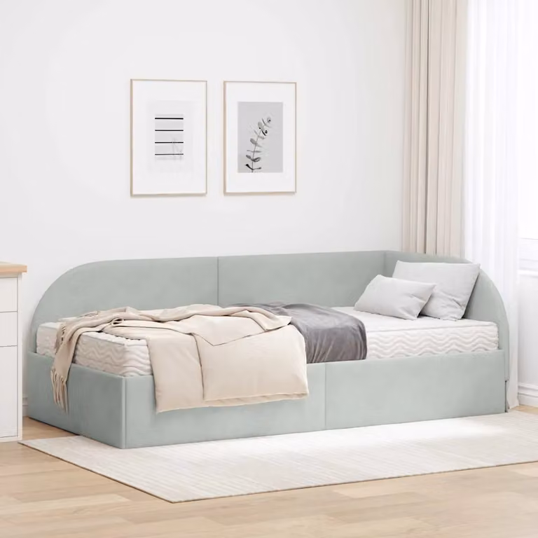 vidaXL Letto Angolare Moderno con 2 Materassi in Velluto Grigio, L/P/H: 200 x 80 x 72 cm