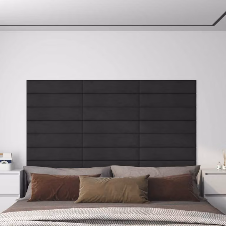 Set di 12 pannelli per testiera da parete vidaXL in velluto nero, design moderno e imbottito