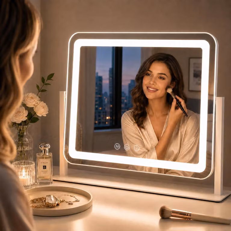 Specchio da trucco a LED, con 3 modalità di illuminazione, controllo touch, ingrandimento 10x, colore bianco