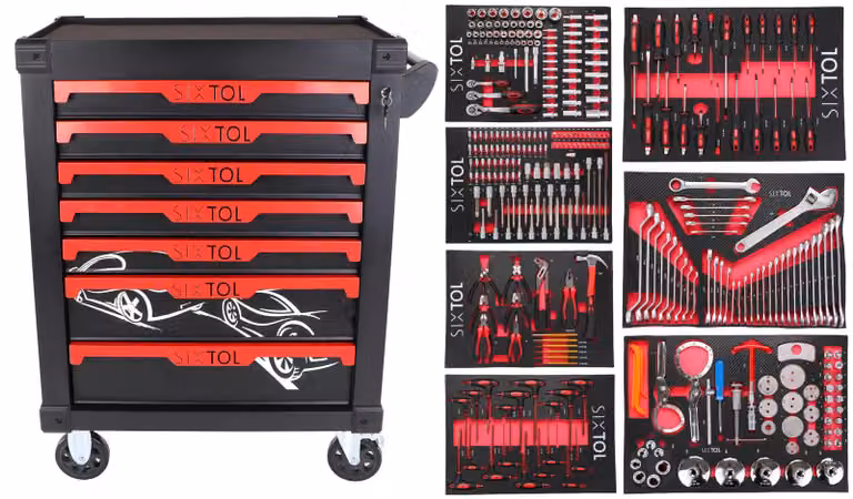 Carrello per utensili MECCANICO KEVIN 326, con 7 cassetti, set di 326 pezzi
