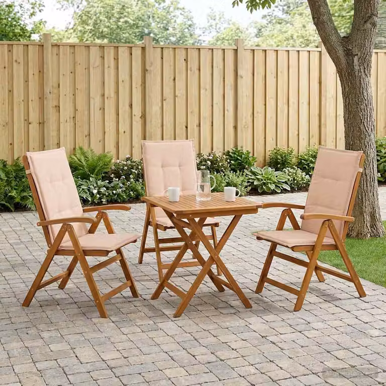 Set di 3 sedie da giardino reclinabili vidaXL in legno di acacia naturale con cuscini beige