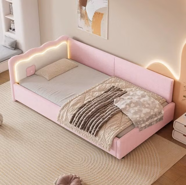 Letto da giorno con illuminazione LED ambientale; 90x200 cm; rosa