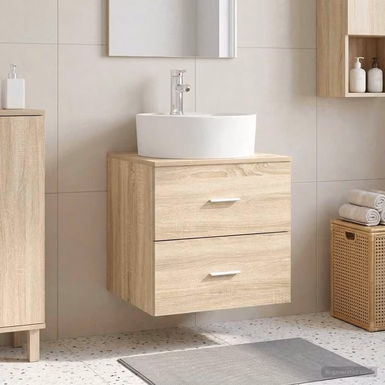 Mobile Lavabo da Parete vidaXL in Rovere Sonoma, Design Moderno con Cassetti e Ante, L 49,5 x P 44,5 x H 65 cm