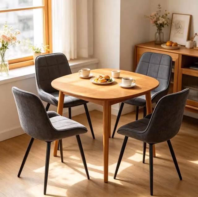 Set 4 sedie da pranzo ULEVR in velluto grigio scuro con schienale curvo e gambe in metallo nero