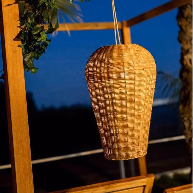 Lampadario a sospensione LED Saona 50 Newgarden in rattan marrone o beige, ricaricabile a batteria, dimmerabile con telecomando, ø 31 cm – 2