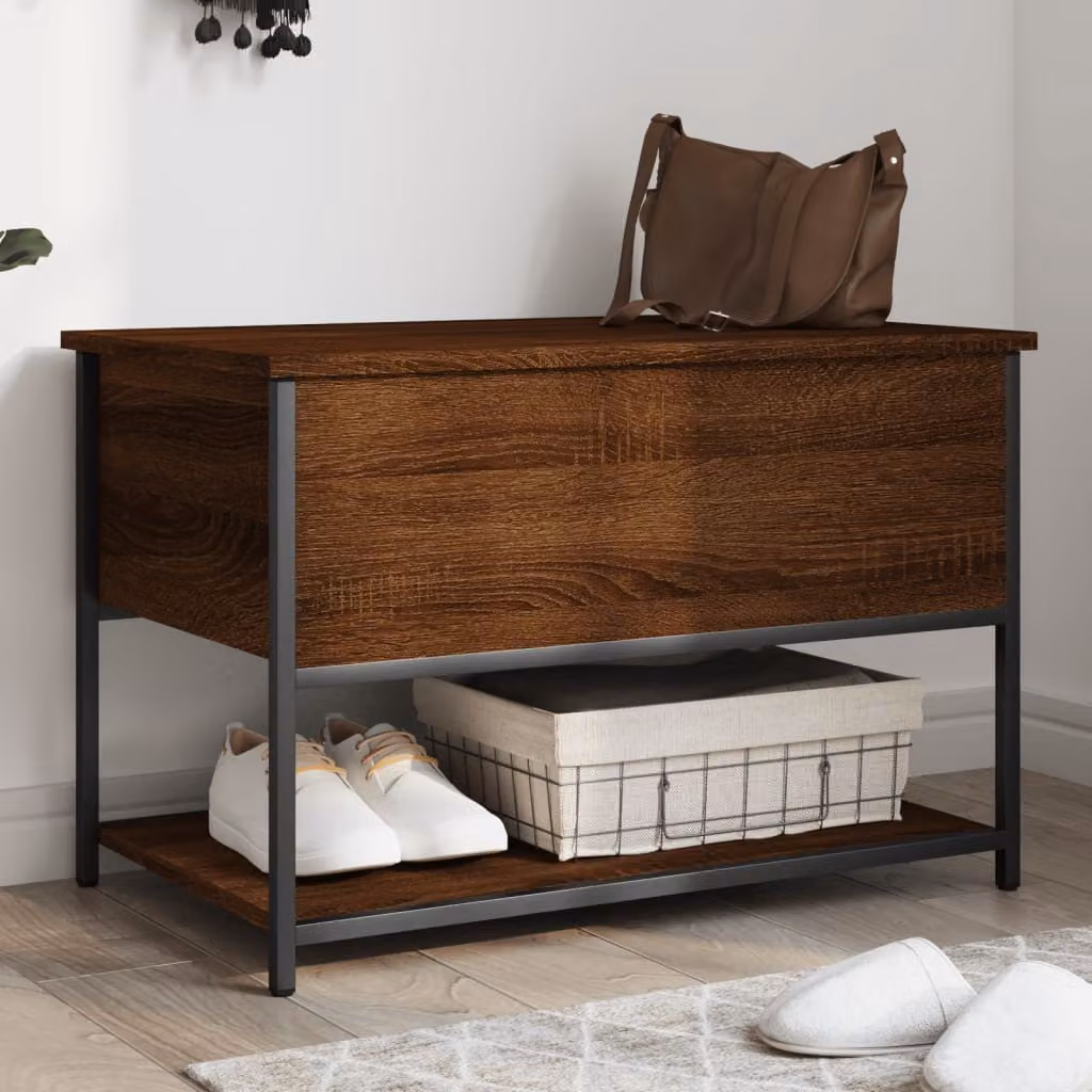 Panca portaoggetti vidaXL in legno e metallo stile industriale, colore rovere marrone, L 70 cm x P 42,5 cm x H 47 cm