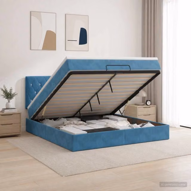 Letto ottomano con materasso Blu Scuro 140 x 190 cm Velluto 3456487