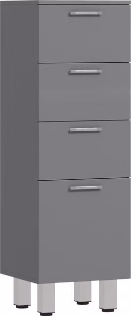 Mobile da bagno kleankin con 4 cassetti in legno e piedini regolabili, grigio – 1