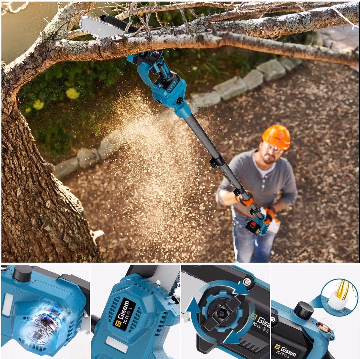 Troncatrice elettrica – Senza fili – Lame da 30 cm – Con asta telescopica e 2 batterie