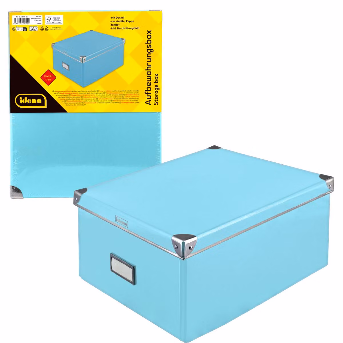 Contenitore pieghevole turchese con coperchio, dimensioni 35x28x17 cm