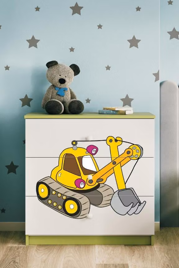 Cassettiera per bambini Excavator nel colore verde Babydreams