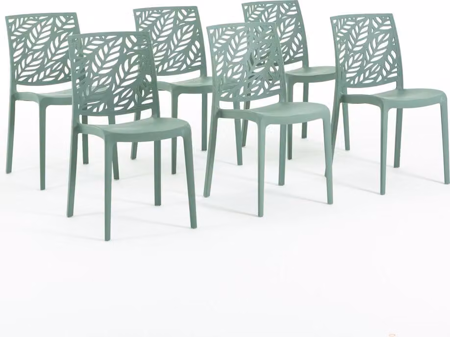 set di 6 sedie impilabili in polipropilene con fibra di vetro per uso esterno e giardino, bar e ristorante, cucina design moderno - DAFNE - verde salvia