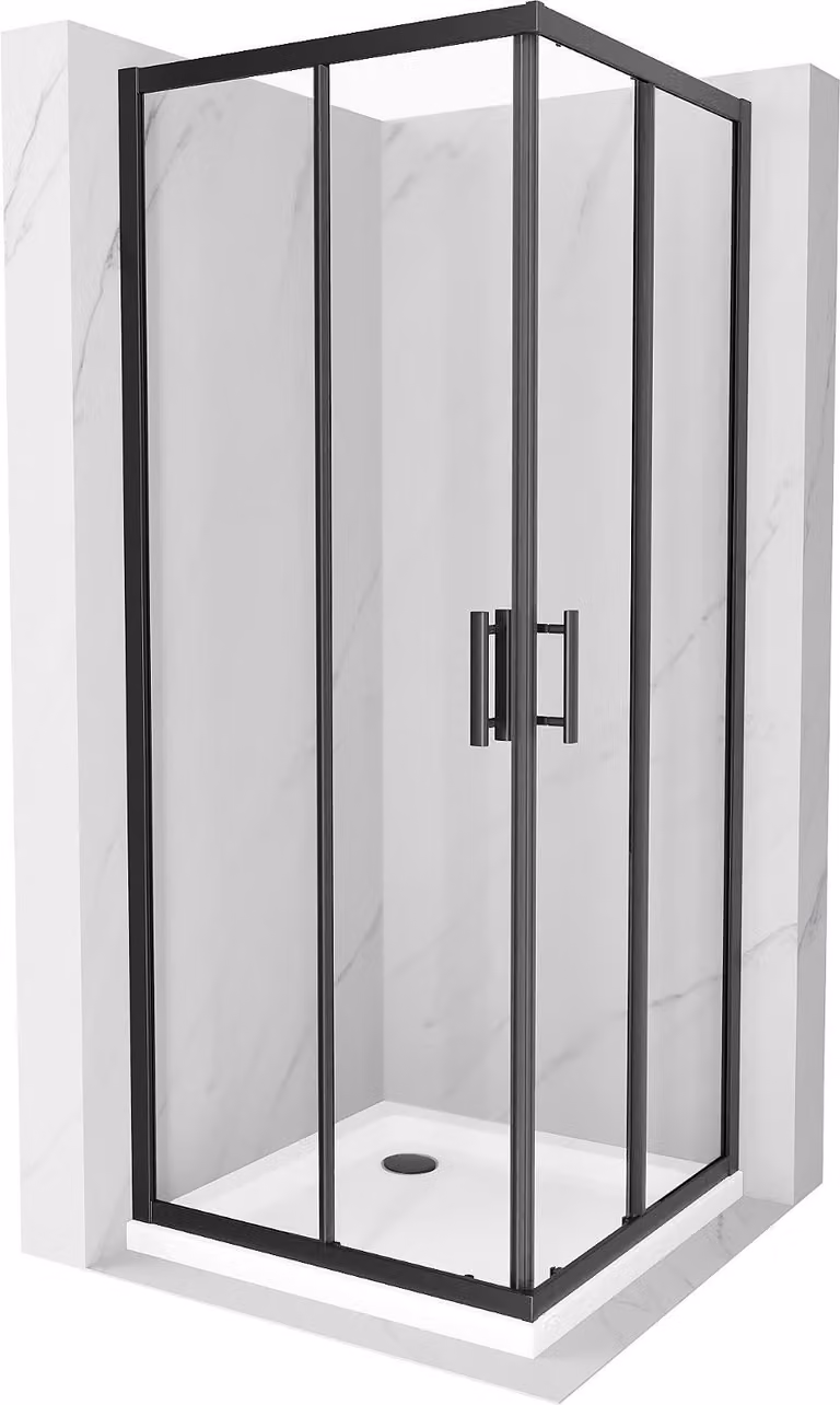 Mexen Rio cabina doccia quadrata 80 x 80 cm, trasparente, nera + piatto doccia Flat, bianco - 860-080-080-70-00-4010B