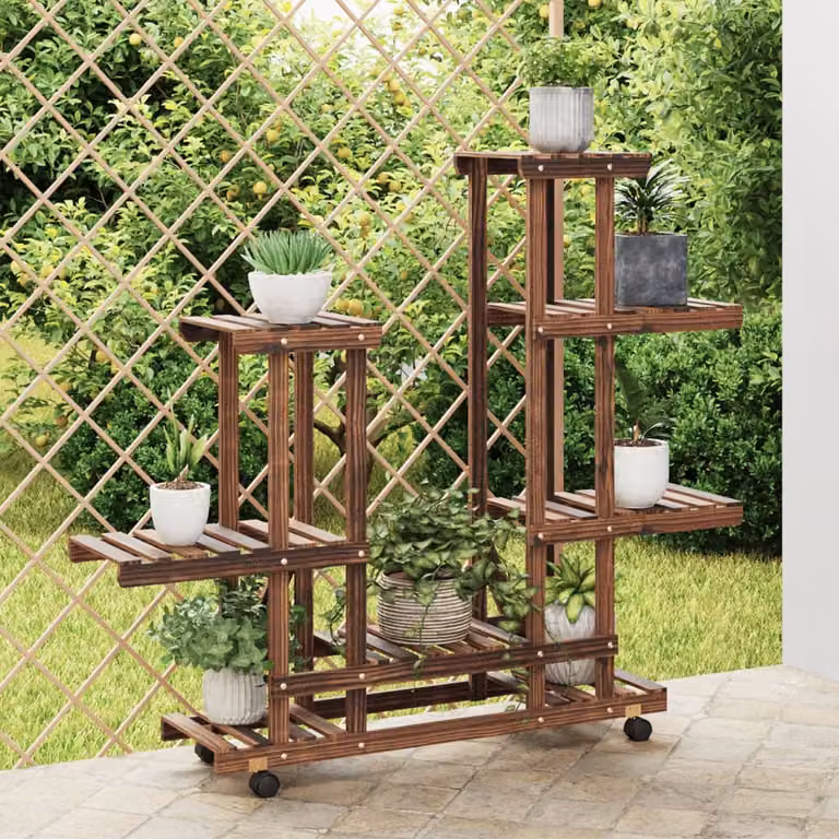 vidaXL Portafiori in Legno di Abete Marrone con Ruote, Stile Rustico, L/P/H: 95 x 25 x 101 cm