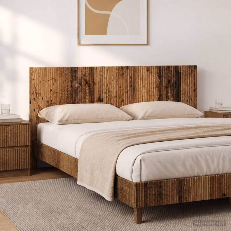 Testiera da muro vidaXL ARNHEM in legno ingegnerizzato marrone con ripiano integrato L 140 x H 50 x P 3 cm