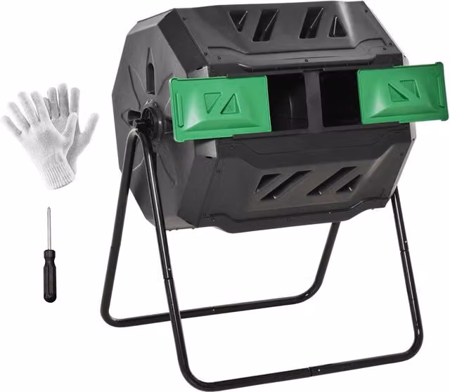 Compostiera Rotante XYLO da 160L in Acciaio e Plastica per Giardino, Colore Nero o Verde, L/P/H: 71 x 65 x 96 cm