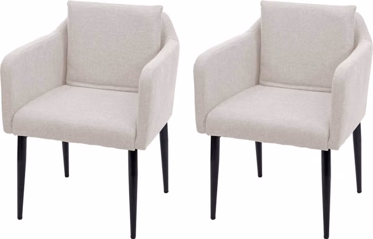 set di 2 sedie per sala da pranzo HWC-H93, sedia da cucina poltroncina ~ tessuto/tessuto crema-beige