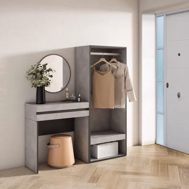 Consolle Ingresso, 130x35x145cm, Con cassetto, Armadio Aperto, grigio cemento RF3443
