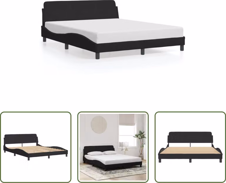 The Living Store Struttura letto con testiera nera 160x200 cm in velluto