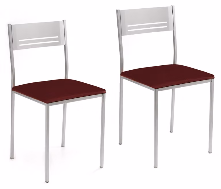 2 sedie da cucina, in metallo, colore bordeaux, altezza seduta 45 cm, schienale a listelli