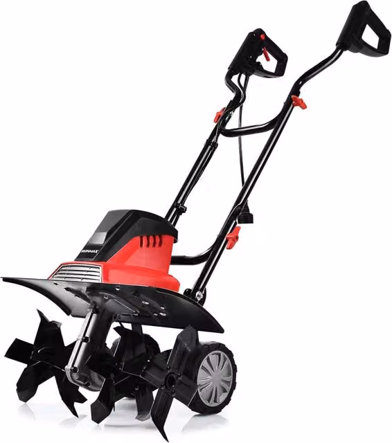 Mini coltivatore elettrico Costway con maniglia pieghevole e ruote regolabili, Rosso e Nero