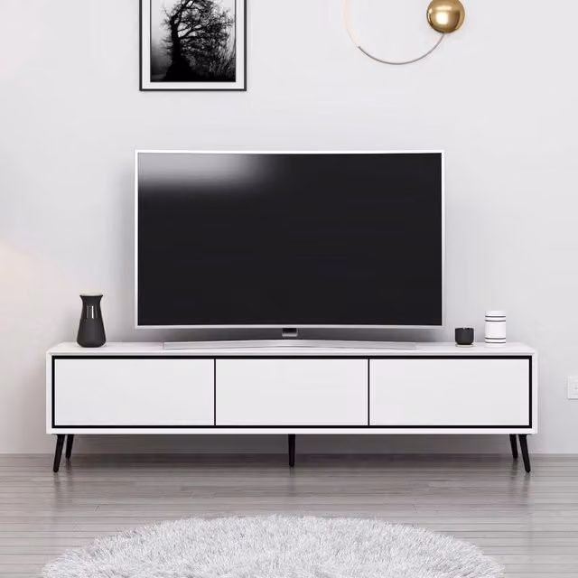 Porta TV Mandy Veriaffari bianco con 3 ante e piedi neri L: 180 cm, P: 35 cm, H: 45 cm