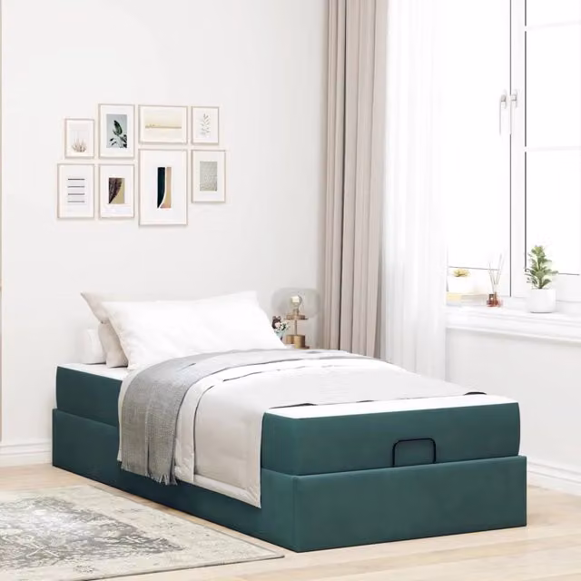 Letto moderno vidaXL in velluto verde con 2 materassi in schiuma L: 200 cm, P: 80 cm, H: 66 cm