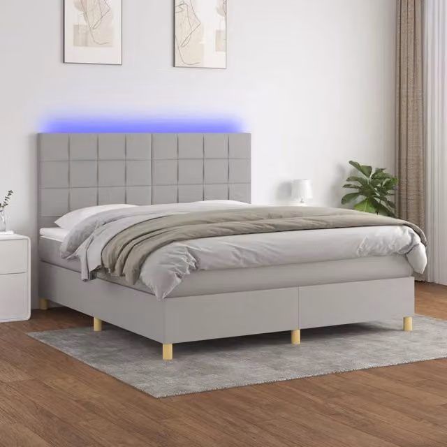 Letto Ibrido con Materasso e Illuminazione LED vidaXL in Tessuto Grigio L/P: 160 x 200 cm