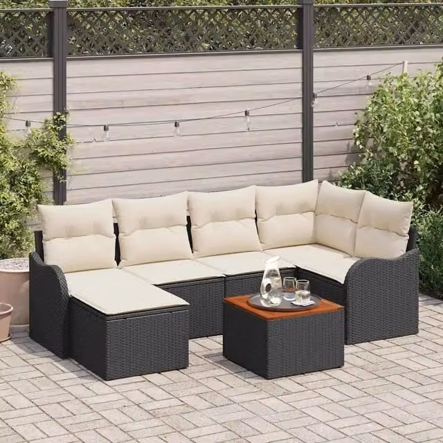 Set Divano da Giardino 7 pz Nero polyrattan 3347474