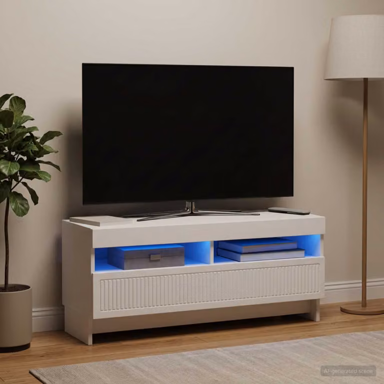 Mobile TV LED vidaXL moderno in legno ingegnerizzato bianco L 100 cm, P 35 cm, H 43 cm con illuminazione integrata