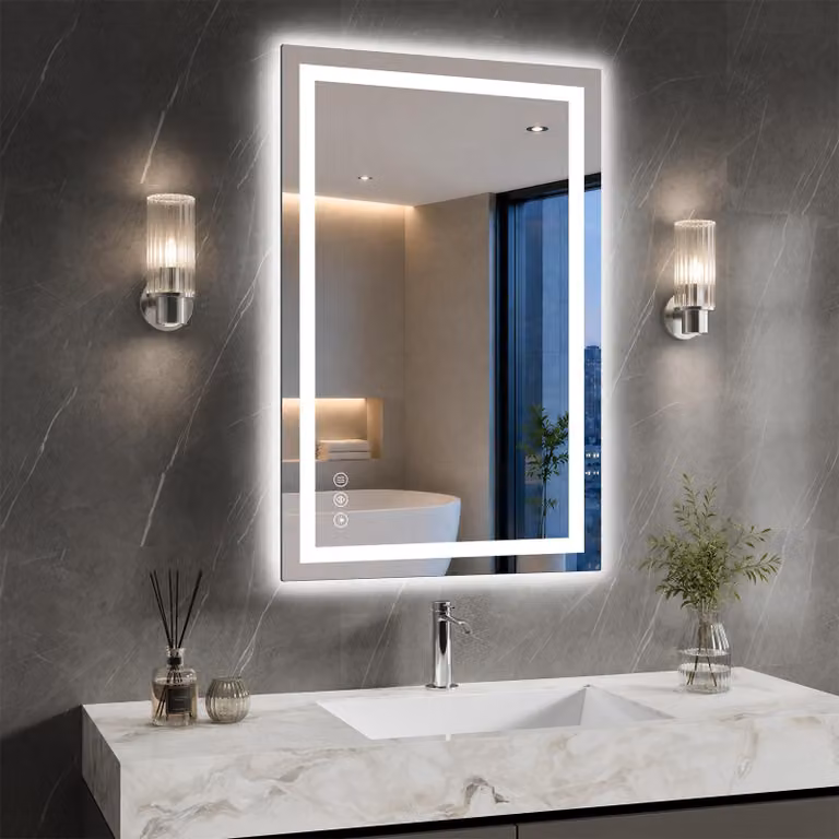 Specchio da bagno a LED, 80x50 cm, 3 colori, dimmerabile, antiappannamento, con funzione di memoria