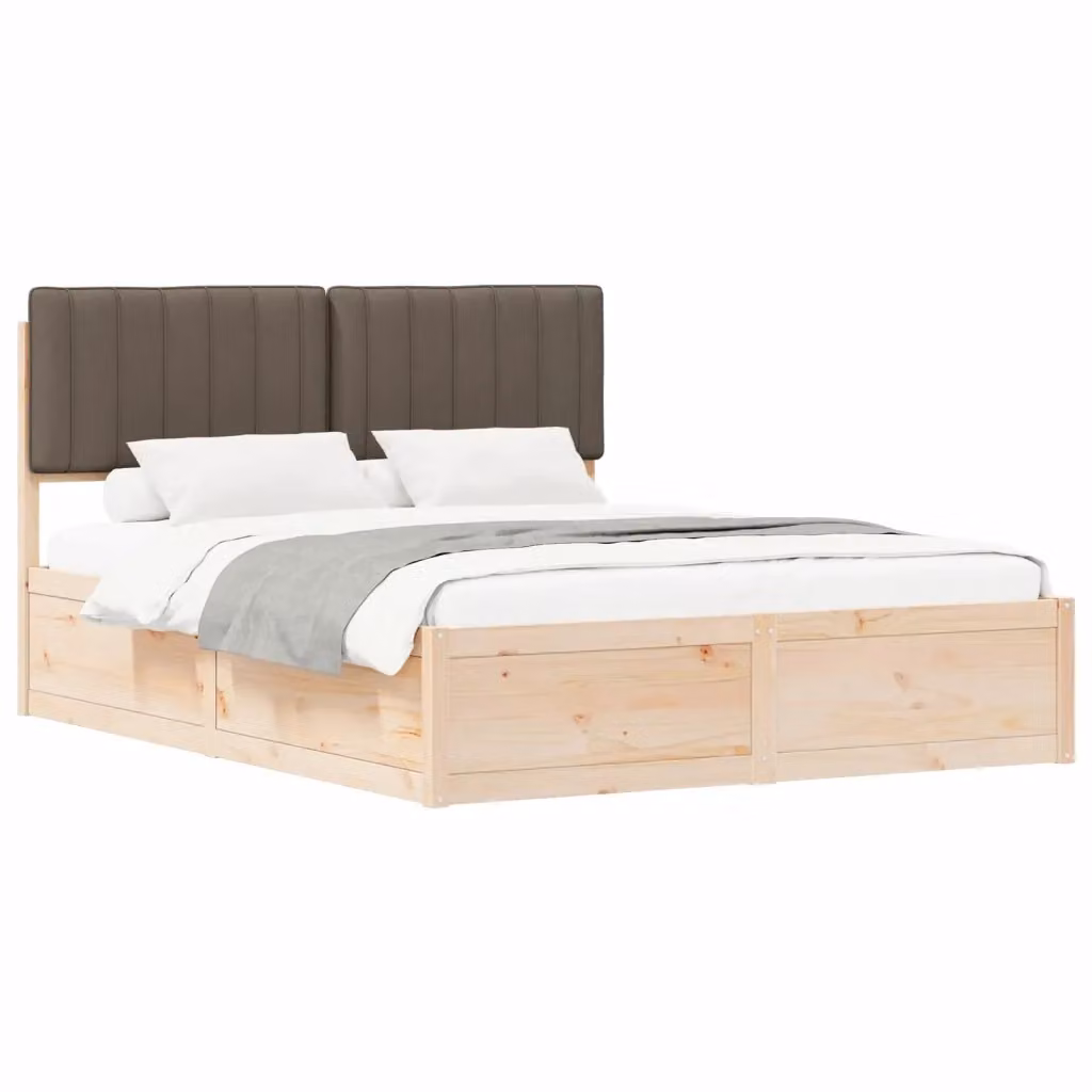 Letto con Testiera Rivestita in Tessuto beige e marrone vidaXL in Pino Massello L/P/H: 160 x 200 x 103 cm – 2