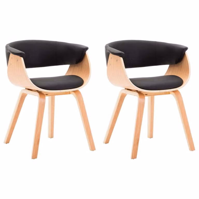 Sedie da Pranzo 2 pz Nere in Legno Curvato e Pelle finta