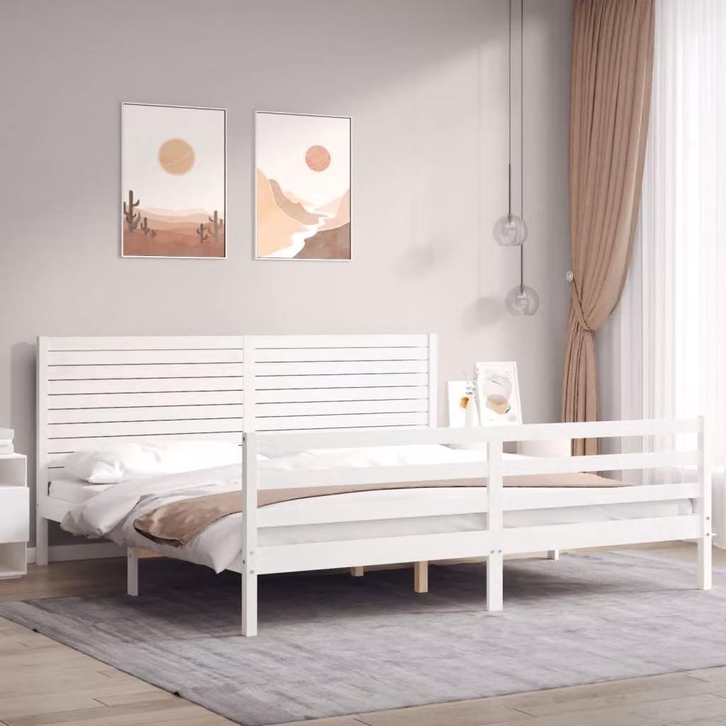The Living Store Letto in legno massiccio con testiera bianco 200x200 cm