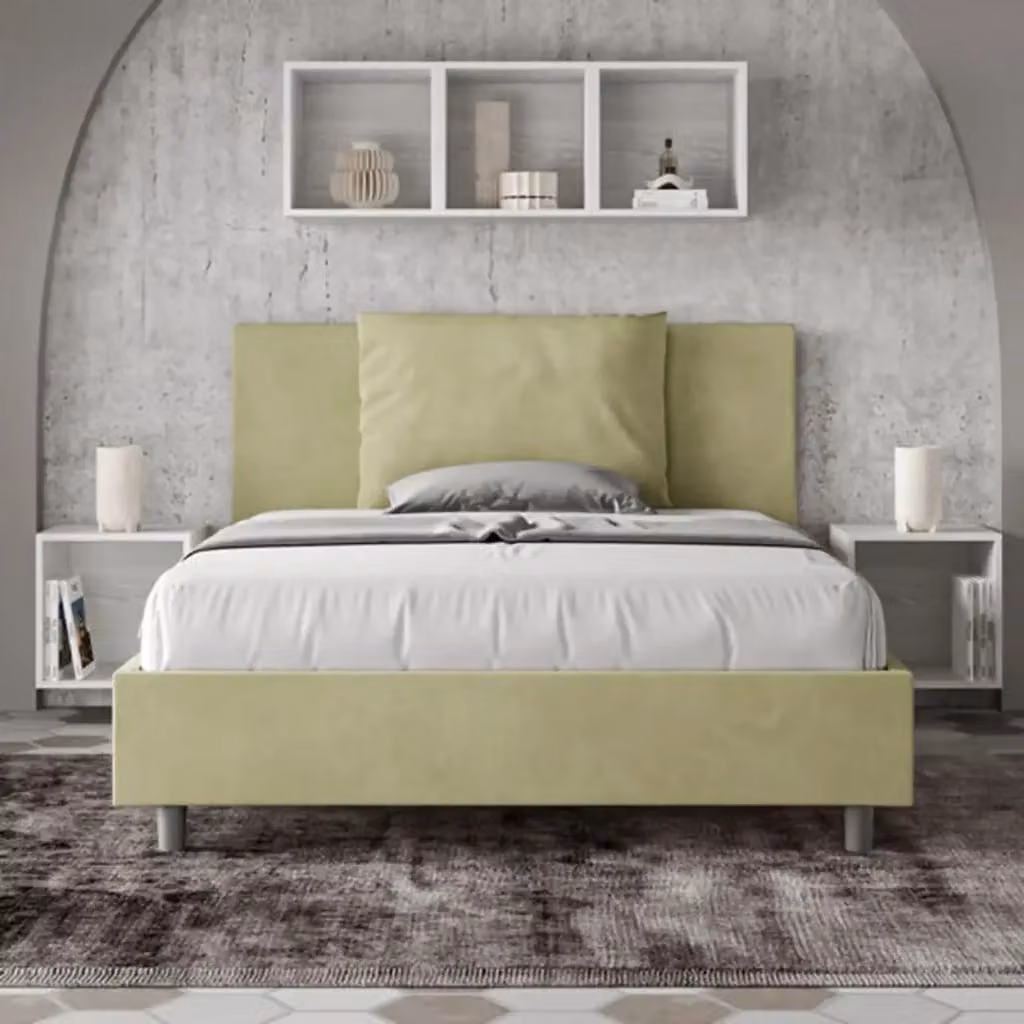 Letto matrimoniale francese Antea Ityhome con contenitore imbottito in microfibra colore tè verde L/P/H: 140 x 210 x 110 cm – 2