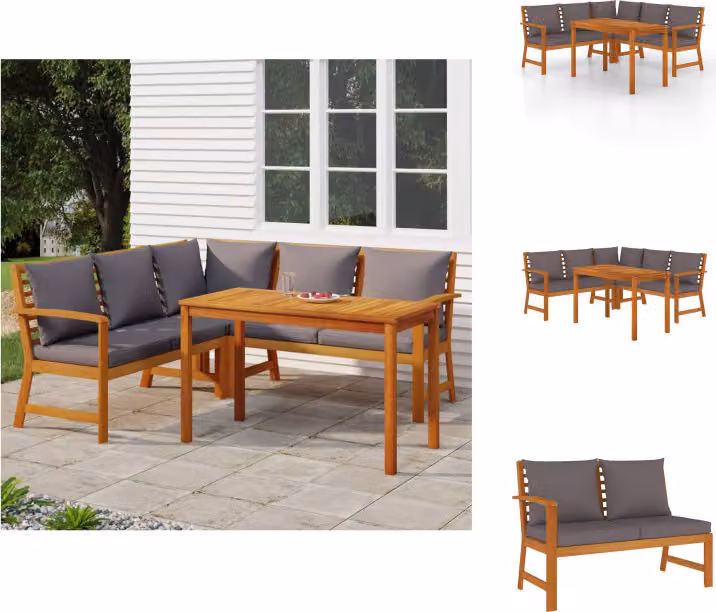 vidaXL Set da pranzo da giardino 4 pezzi con cuscini in legno massiccio di acacia - Set di mobili da giardino