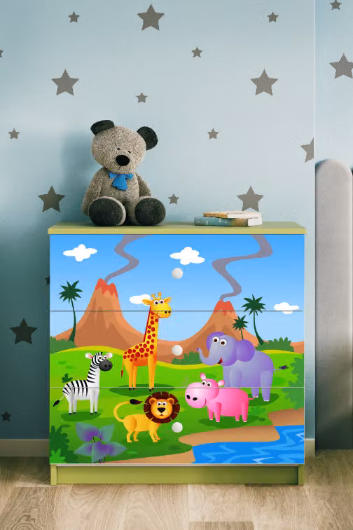 Cassettiera per bambini Safari nel colore verde Babydreams