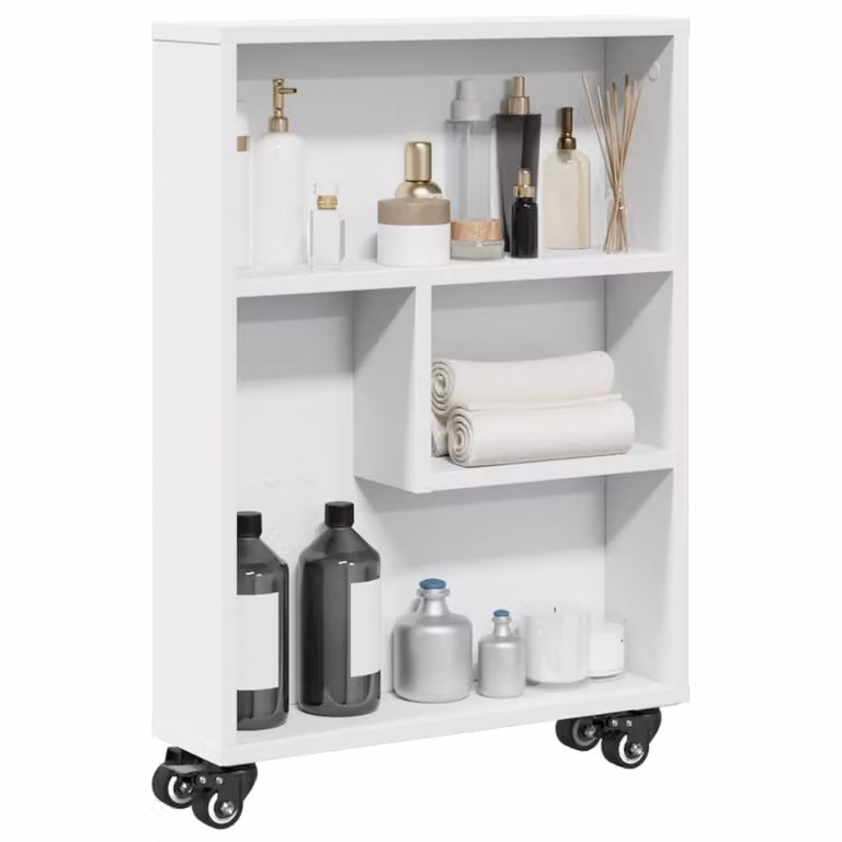 vidaXL Carrello Portaoggetti Stretto Bianco con Ruote in MDF Laccato L: 48 cm, P: 13 cm, H: 68 cm