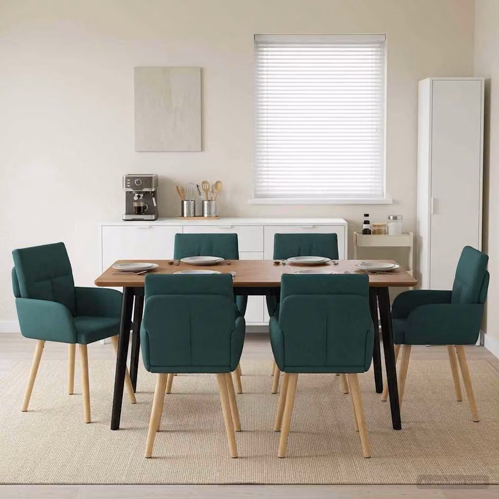 Set di 6 sedie da pranzo moderne vidaXL in tessuto verde scuro, L: 60 cm, P: 56 cm, H: 93 cm