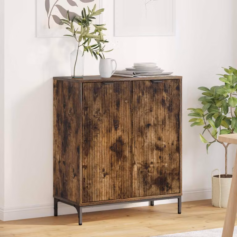 Credenza moderna vidaXL in legno ingegnerizzato e metallo, colore rovere fumé, L: 69,5 cm, P: 33 cm, H: 82 cm