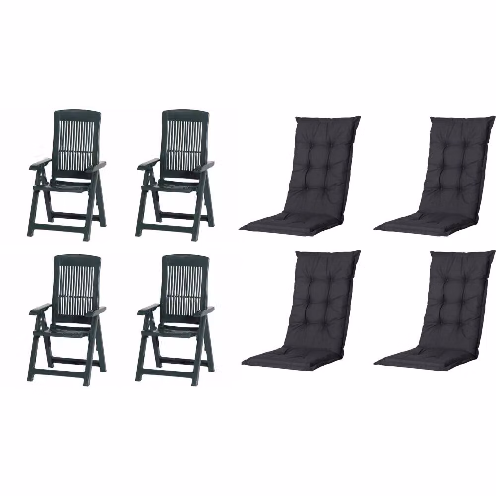 Set di 4 sedie pieghevoli Progarden Tampa con cuscino, verde / nero