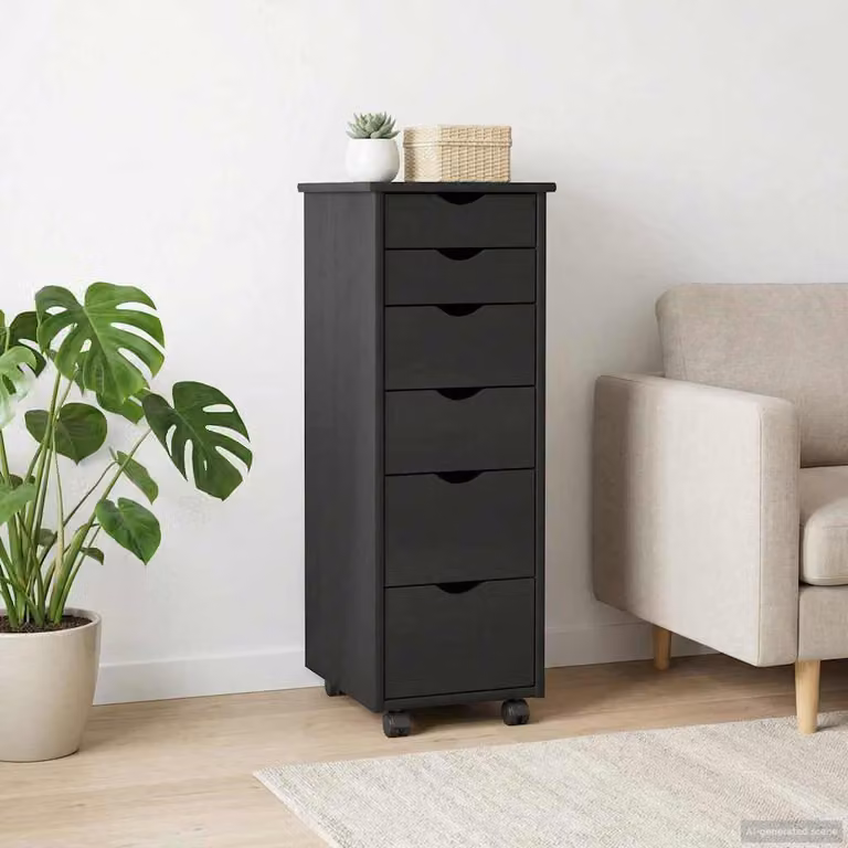 Carrello mobile con ruote vidaXL in legno di pino massello nero L/P/H: 34 x 39 x 93,5 cm