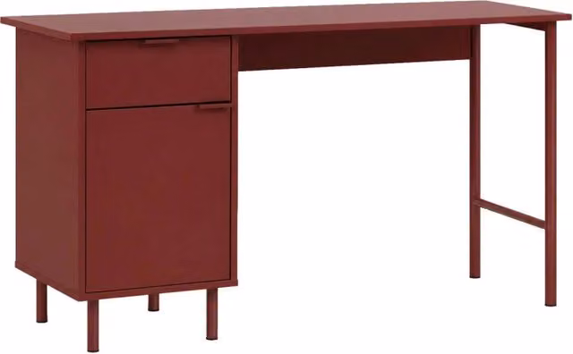 Scrivania moderna in legno e metallo rossa con piano rettangolare per home office – 1